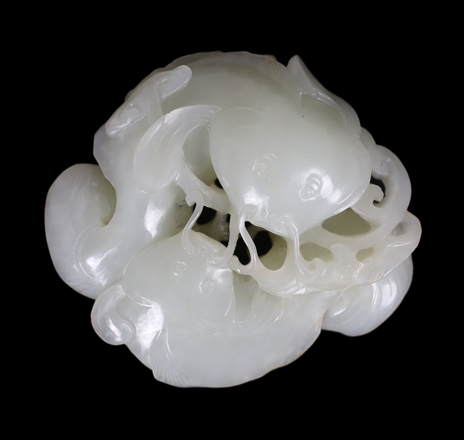 A Chinese white jade group of two catfish, 18th century